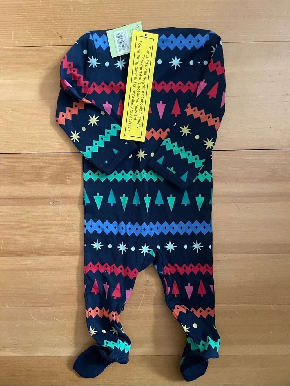 Holiday Pajamas- footed onesie Navy with Rainbow Pattern
